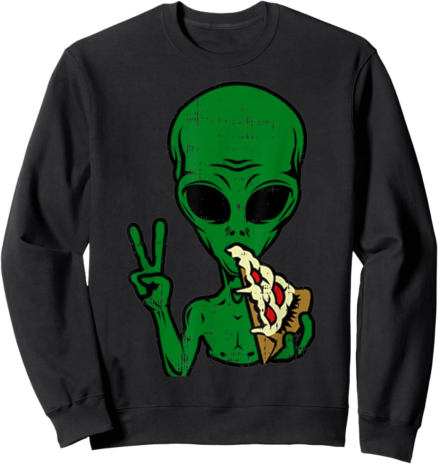 Alien Pizza Eating Peace Funny Space Area-51 Halloween Gift Sweatshirt - Sweatshirt | Black