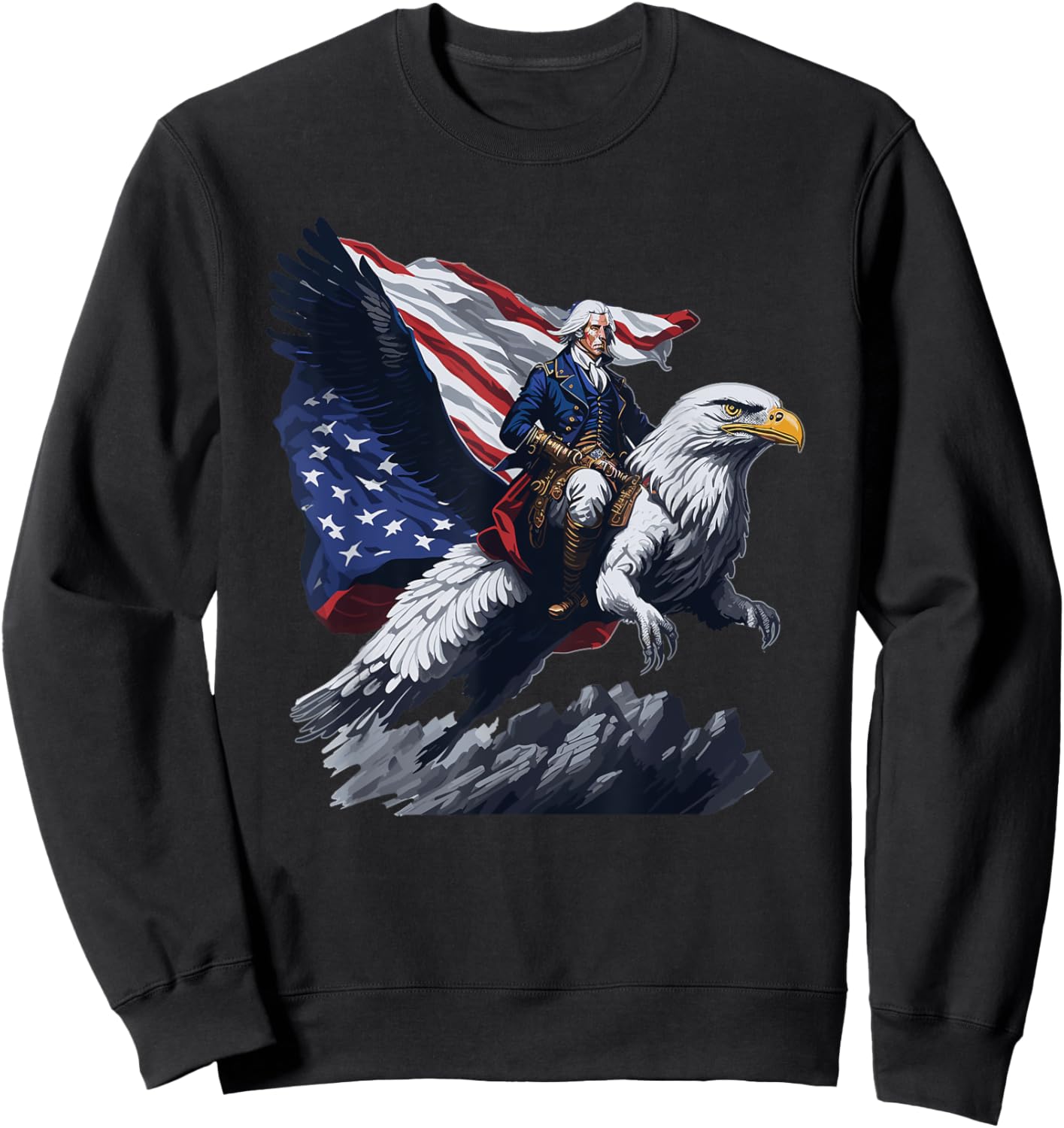 George Washington Riding A Bald Eagle Patriotic Women Men Sweatshirt - Sweatshirt | Black