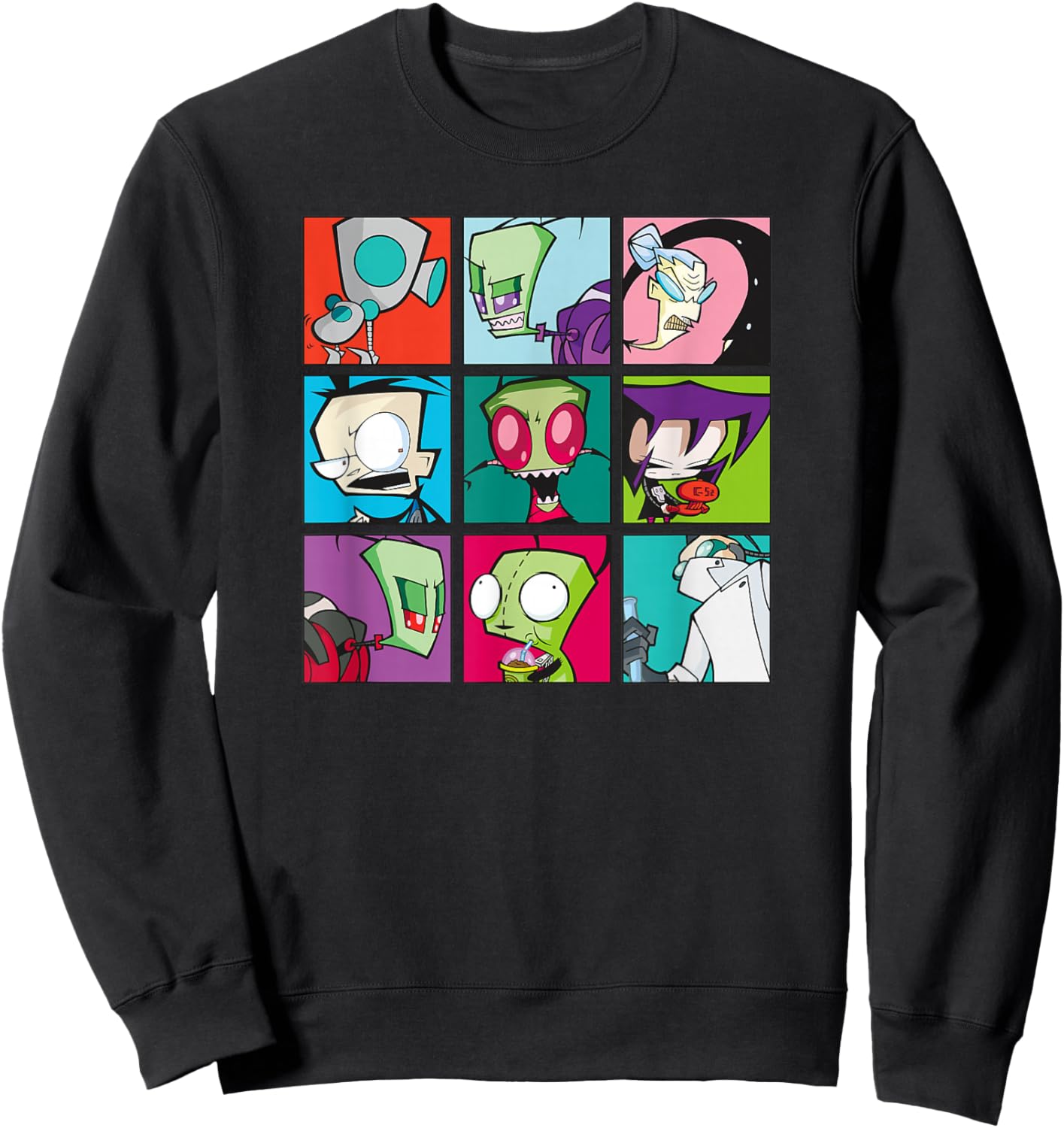 Invader Zim Group Shot Characters Boxed Up Grid Logo Sweatshirt - Sweatshirt | Black