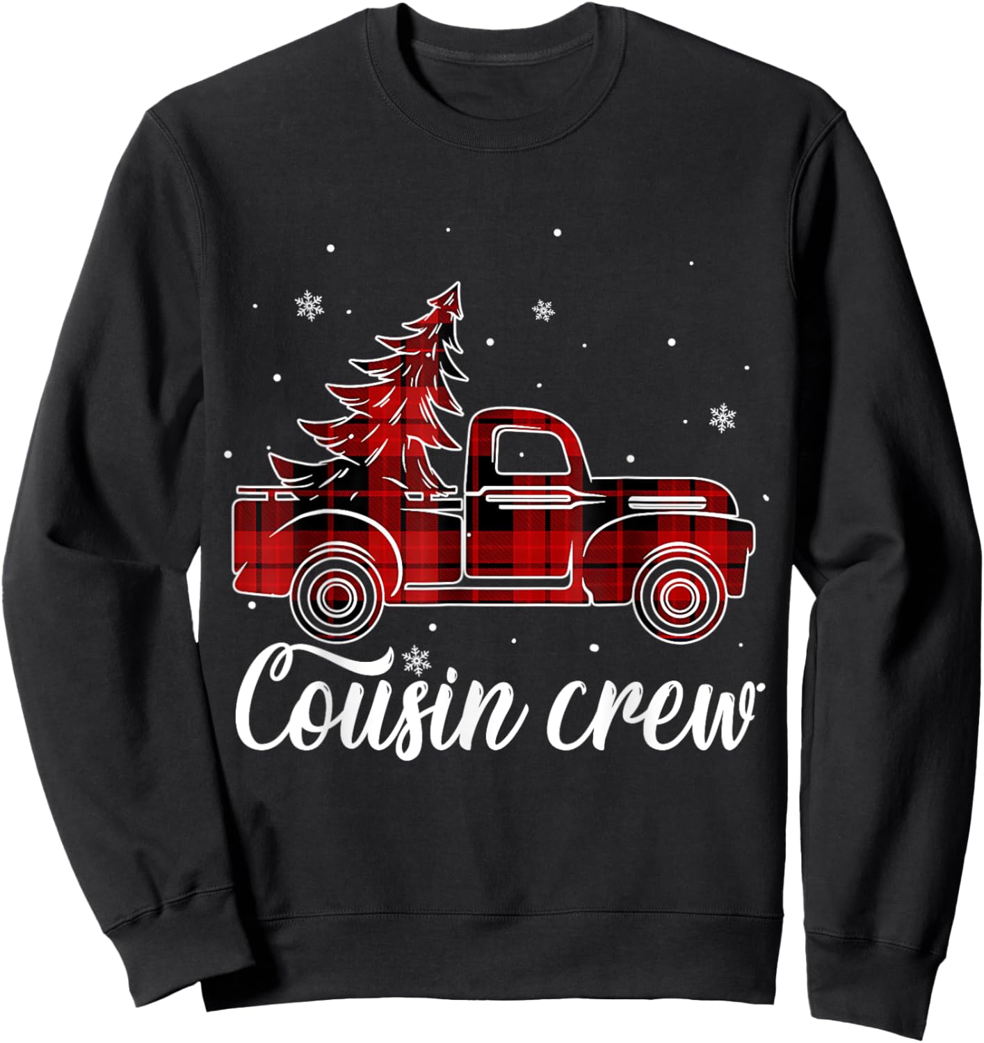 Christmas Cousin Crew Buffalo Truck Tree Red Plaid Pajama Sweatshirt - Sweatshirt | Black
