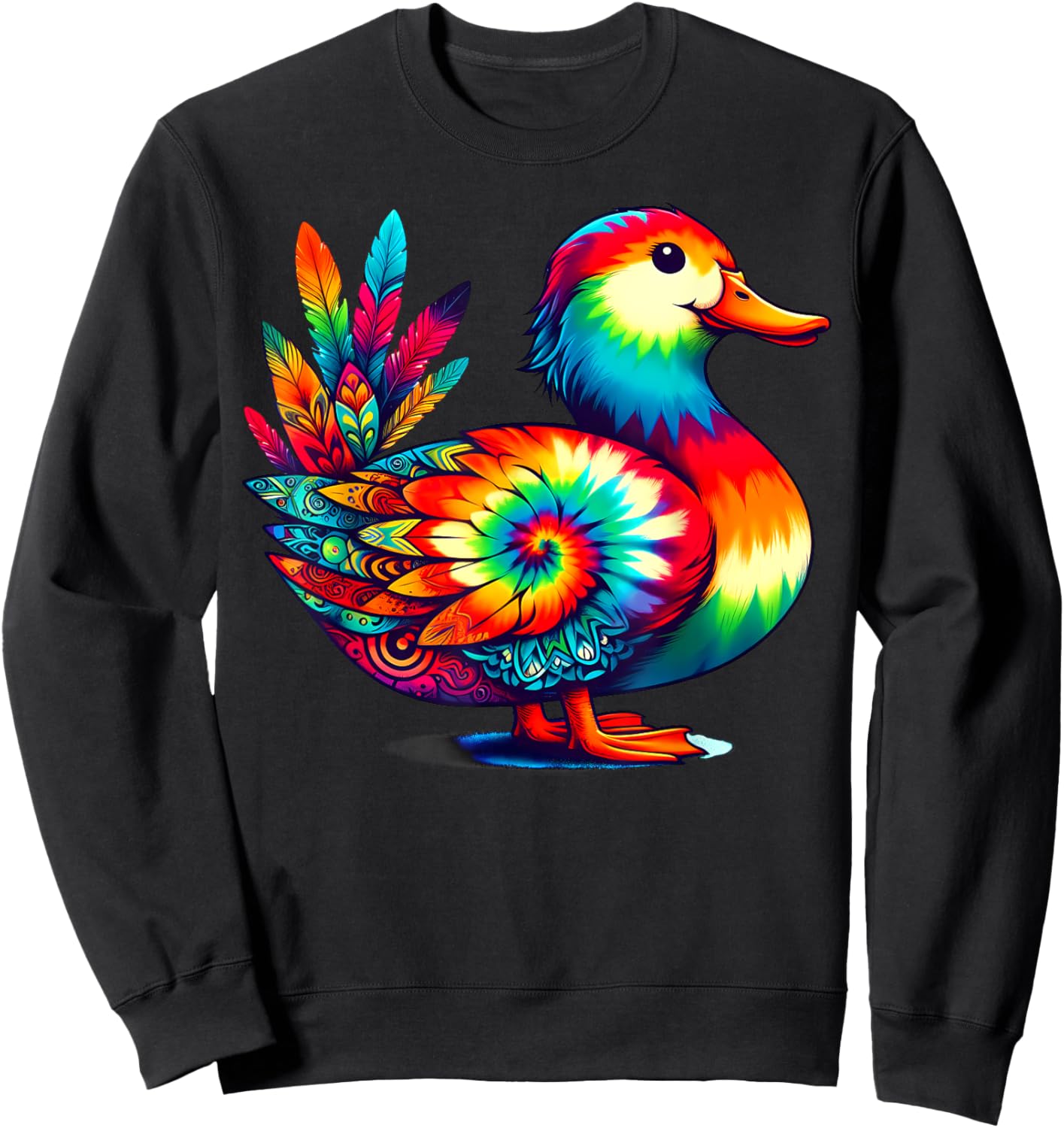 Cool Duck Graphic Spirit Animal Illustration Tie Dye Art Sweatshirt - Sweatshirt | Black