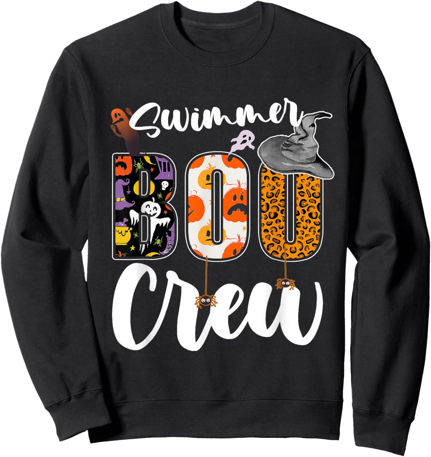 Swimmer Boo Crew Halloween Matching Swim Coach Sweatshirt - Sweatshirt | Black