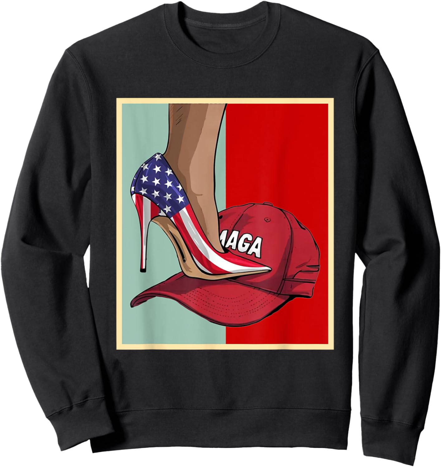 Kamala Harris High Heels Stepping On Red Maga Hat Sweatshirt - Sweatshirt | Black