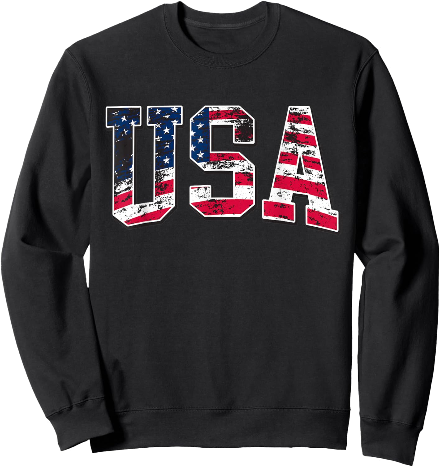 4th of July USA Flag Apparel -Adults Kids Vintage American Flag Black Small Classic Fit Short Sleeve Sweatshirt - Sweatshirt | Black