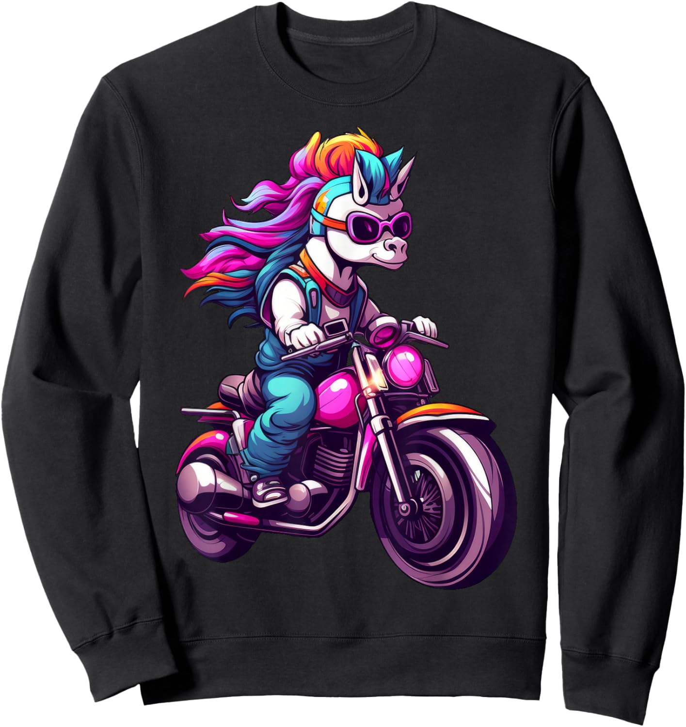 Motorcycle Fans Einhörner Motorradfahrer / Motorrad Einhorn Schwarz Klein EU 16 21 cm Kurzarm Klassische Passform Erwachsene und Kinder Sweatshirt - Sweatshirt | Black
