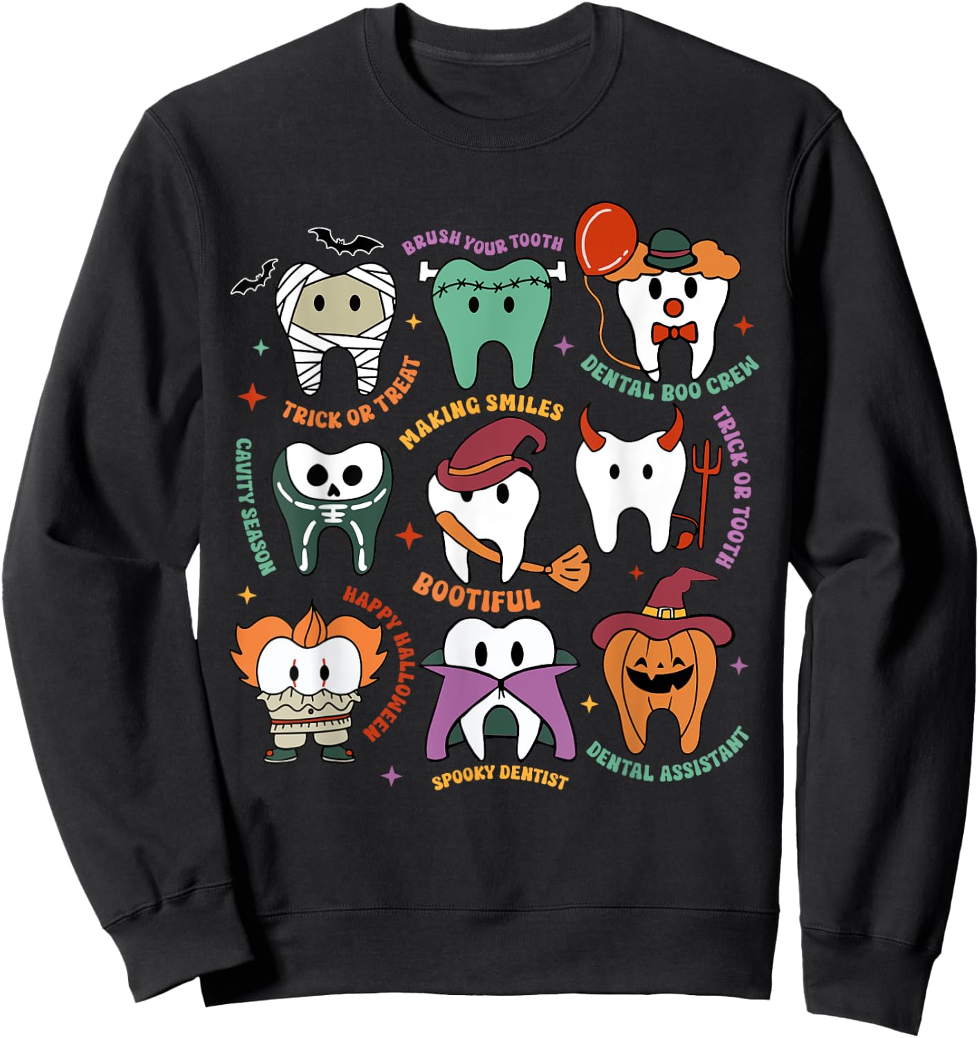 Halloween Dental Boo Crew Dentist Costume Teeth Women Men Sweatshirt - Sweatshirt | Black
