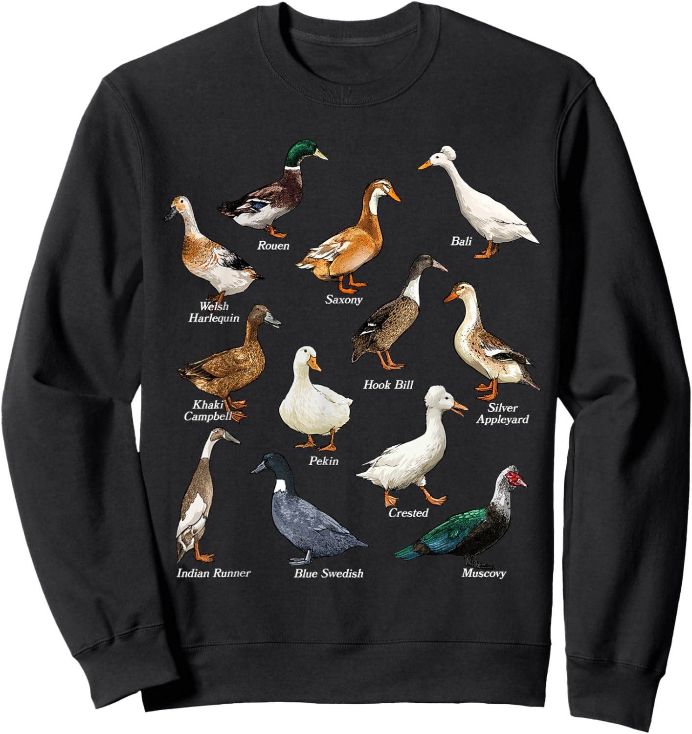 Types of Duck Waterfowl Animals of the World Duck Lover Sweatshirt - Sweatshirt | Black