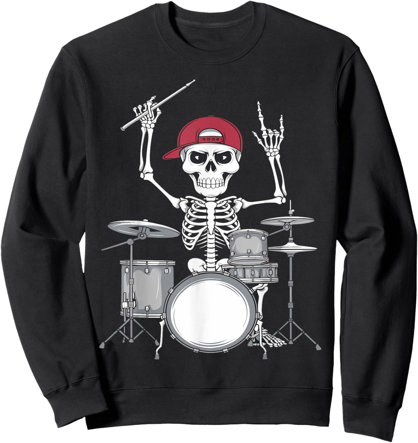 Skeleton Drummer Halloween Costume Playing Drums Boys Men Sweatshirt - Sweatshirt | Black