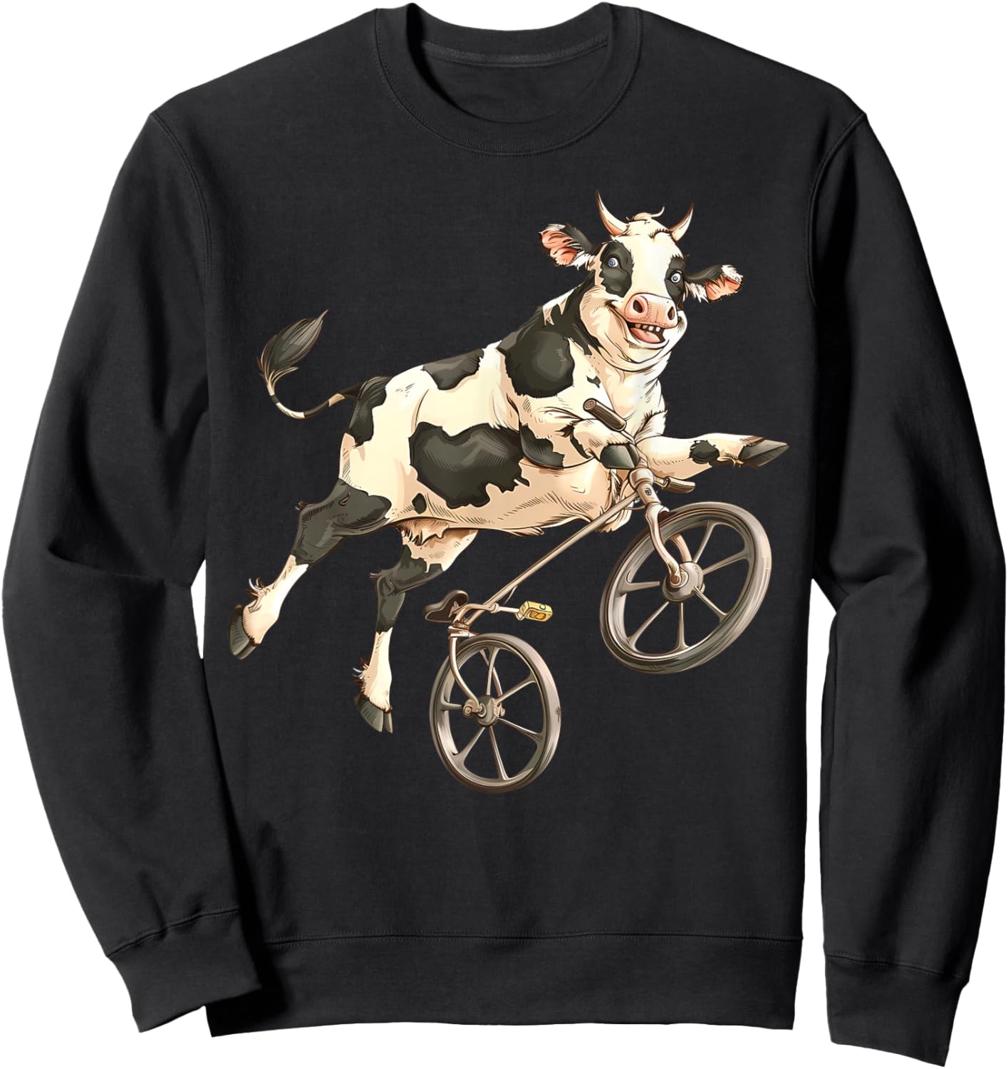 Cow Riding Bicycle Cute Biker Cyclist Cycling Cow Farmer Sweatshirt - Sweatshirt | Black
