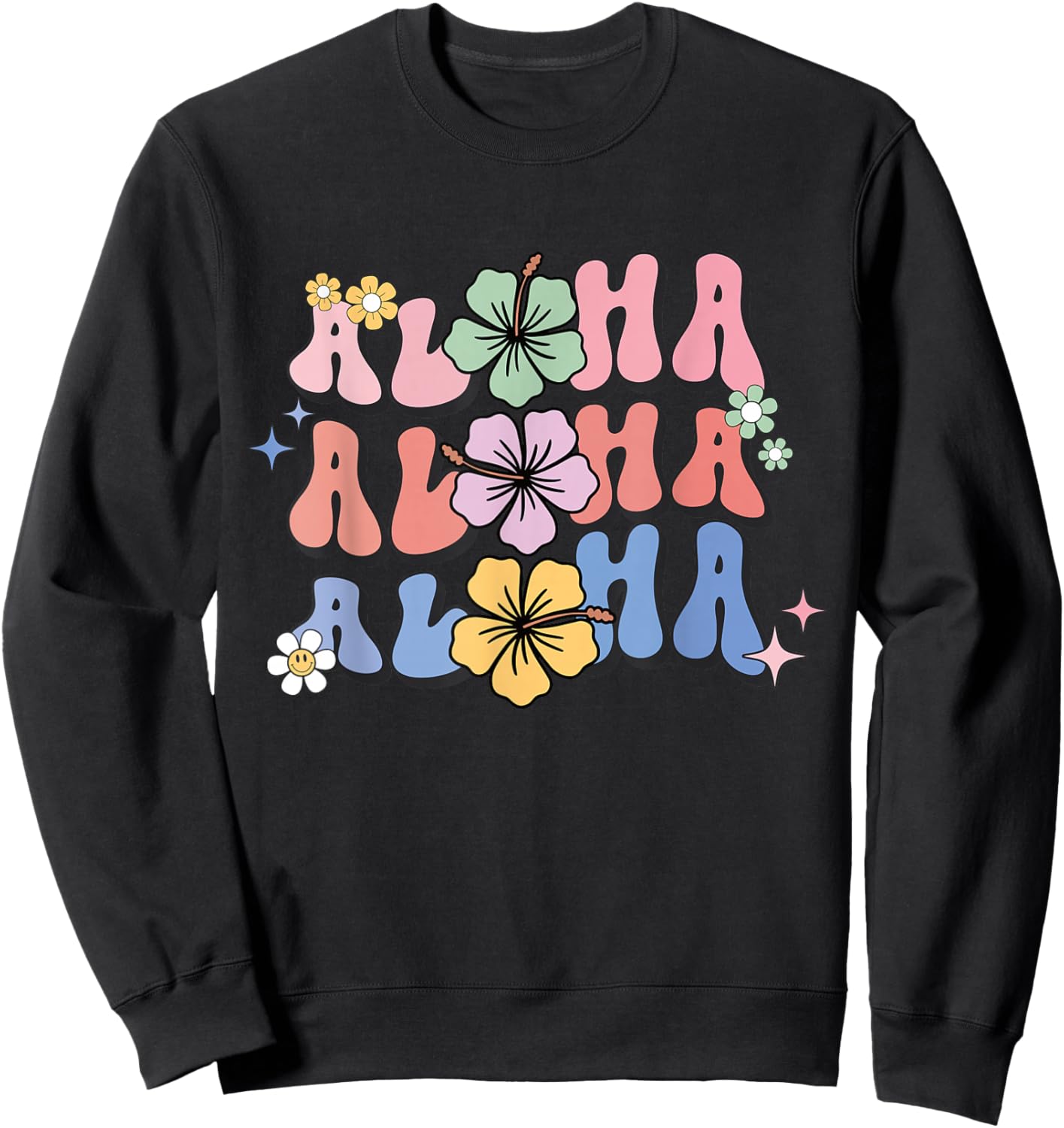 Aloha Hawaiian Hibiscus Flowers Retro Women's , Black, S Sweatshirt - Sweatshirt | Black