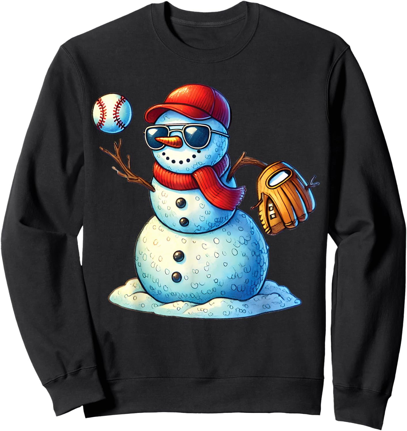 Snowman Playing Baseball as Pitcher Boys Teens Christmas Sweatshirt - Sweatshirt | Black