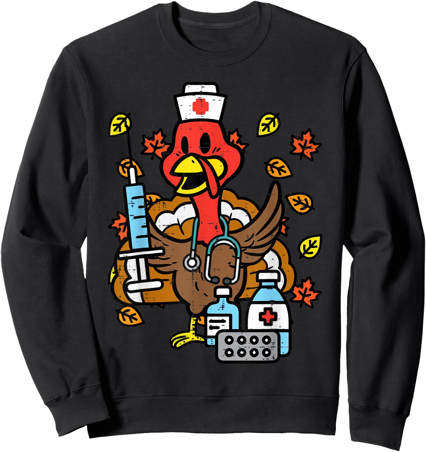 Turkey Nurse Thanksgiving Fall Scrub Nursing RN ICU ER Nicu Sweatshirt - Sweatshirt | Black