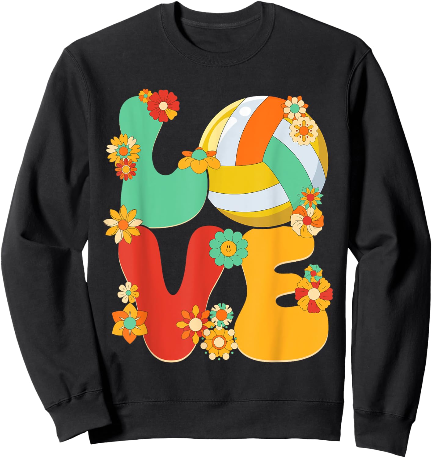 Volleyball Love Shirt Groovy Flower Volleyball Lover Girls Sweatshirt - Sweatshirt | Black