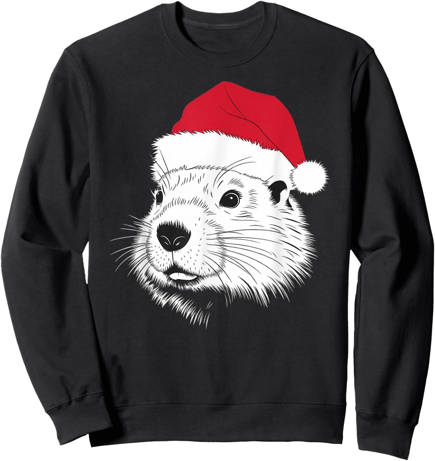 Joyful Groundhog Santa on Groundhog Christmas Sweatshirt - Sweatshirt | Black