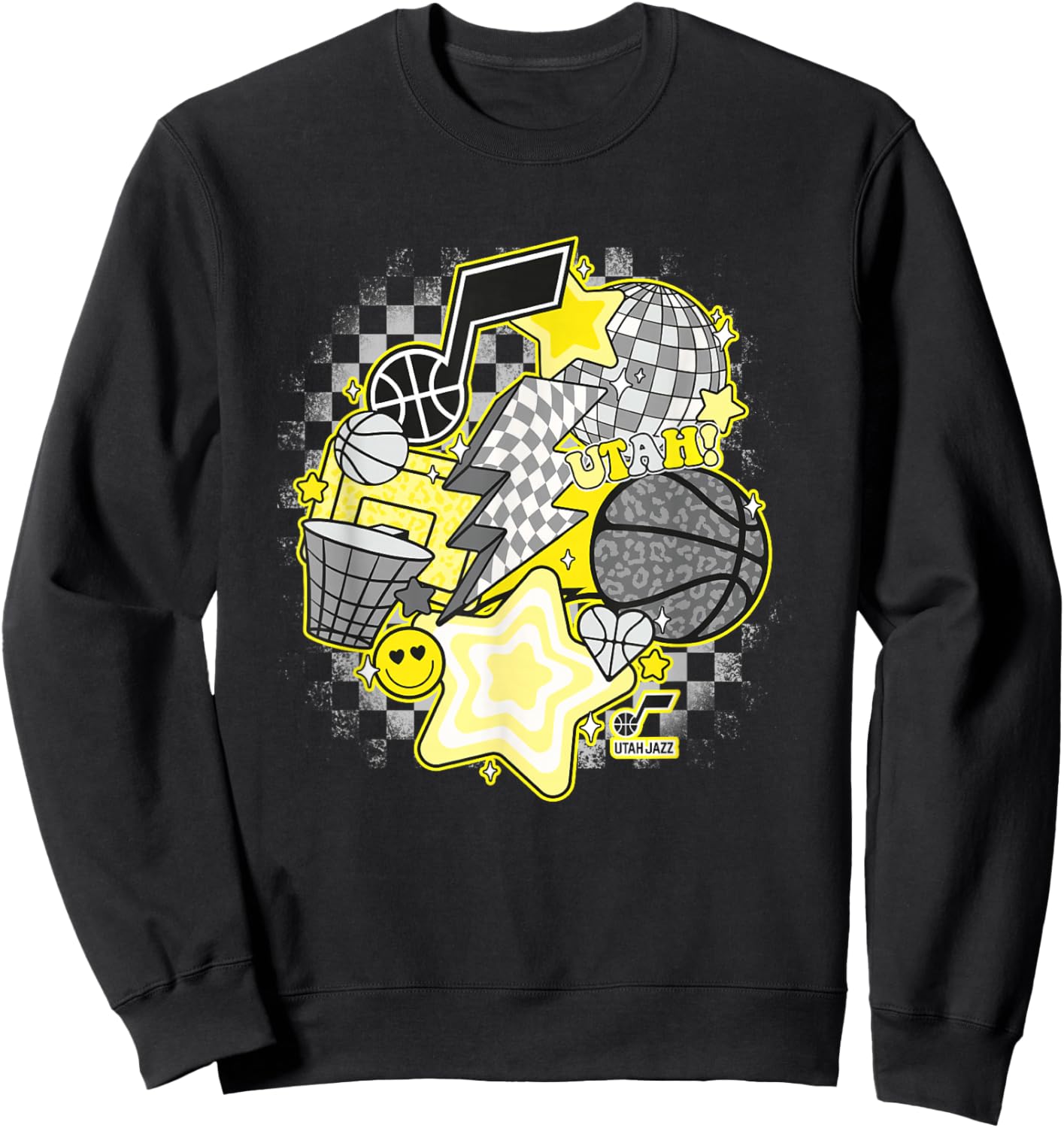 NBA Utah Jazz Psychedelic Basketball Collage Sweatshirt - Sweatshirt | Black
