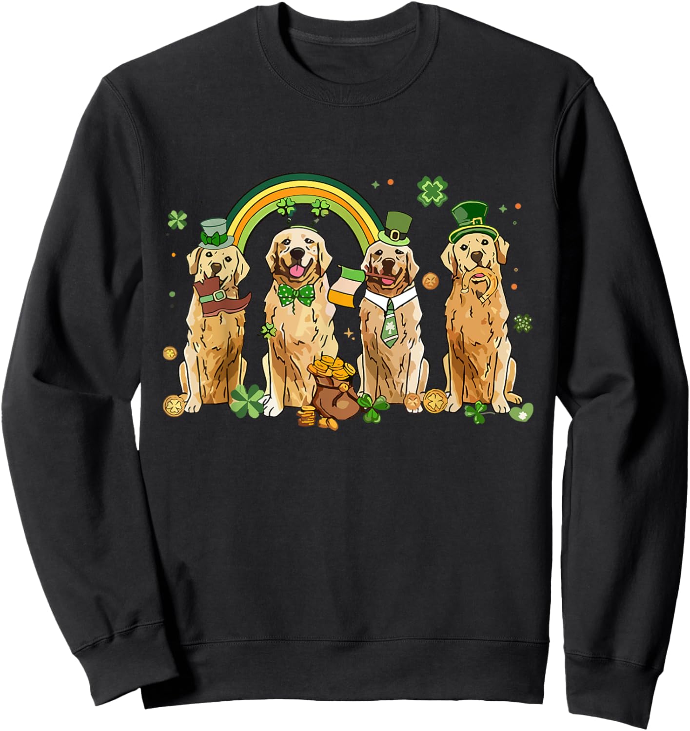 Golden Retriever St Patrick's Day Shamrock Golden Dog Mom Women Sweatshirt - Sweatshirt | Black