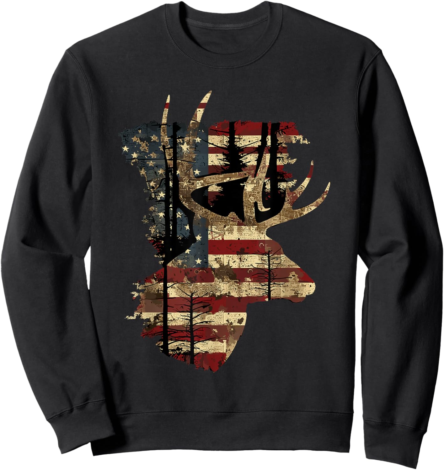 Whitetail Buck Deer Hunting 4th Of July USA American Flag Men Sweatshirt - Sweatshirt | Black