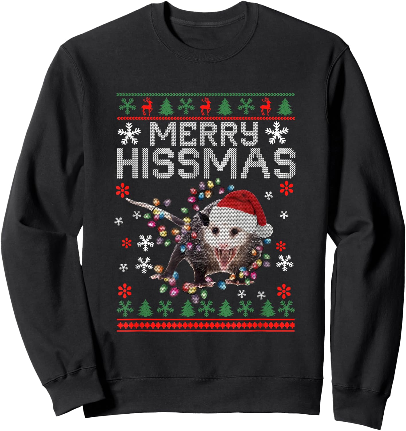Funny Xmas Merry Hissmas Possum Lovers Opossum Christmas Sweatshirt - Sweatshirt | Black