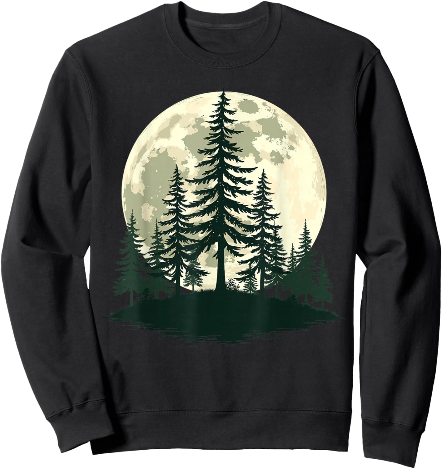 Retro Full Moon Nature Forest Trees Outdoor Sweatshirt - Sweatshirt | Black