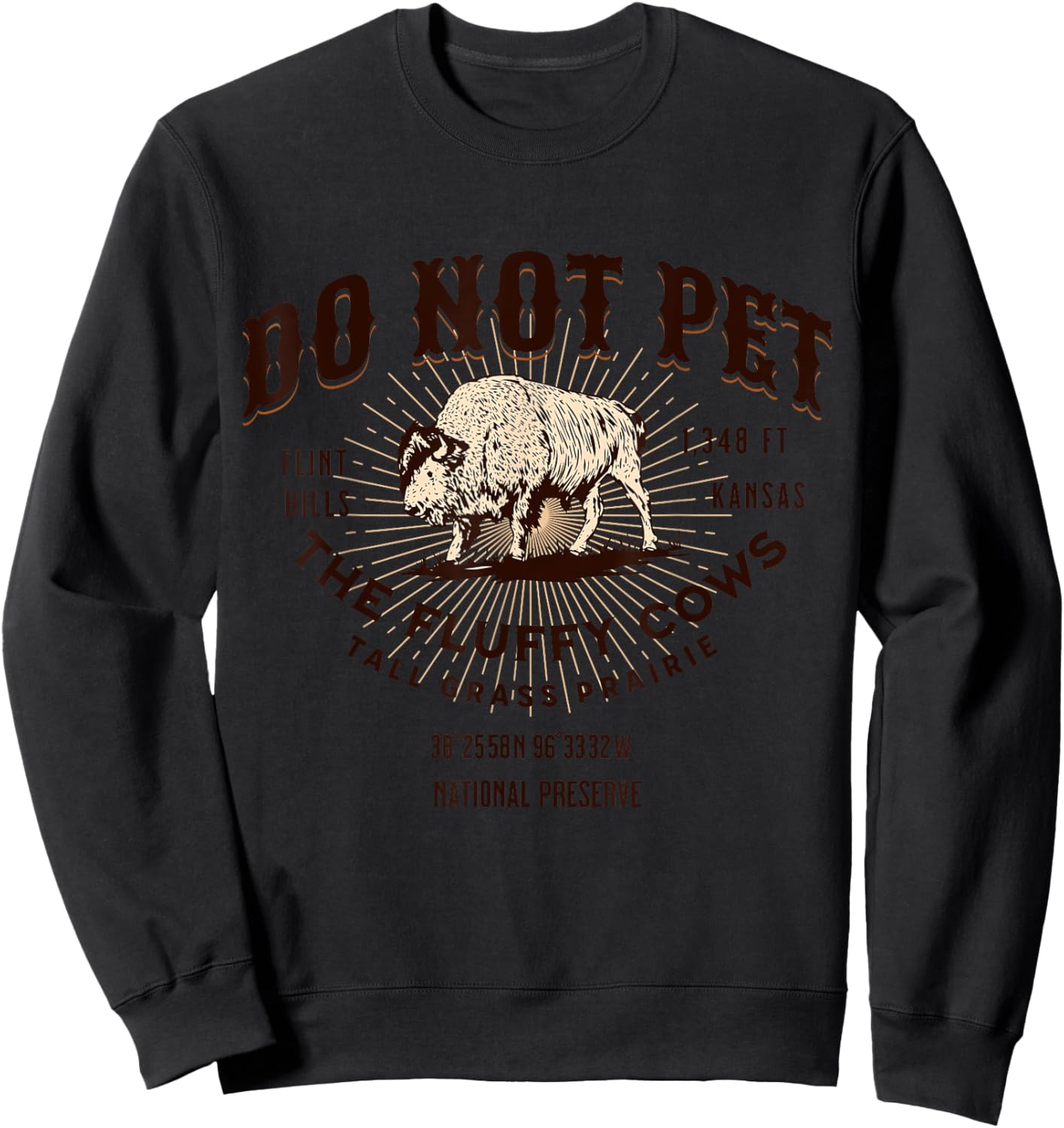 Tall Grass Prairie National Preserve Kansas Funny Bison Sweatshirt - Sweatshirt | Black