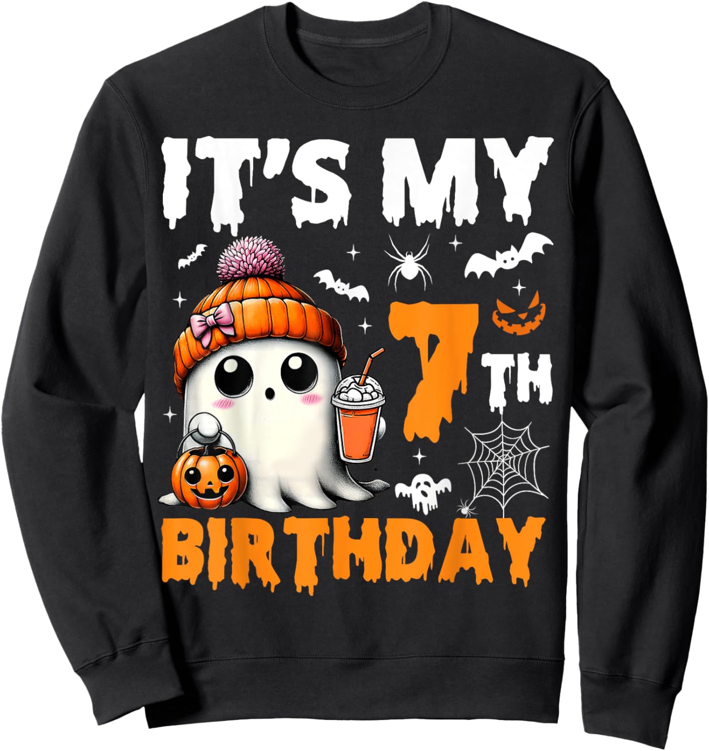 It's My 7th Birthday 7 Years Old Ghost Pumpkin Halloween Sweatshirt - Sweatshirt | Black