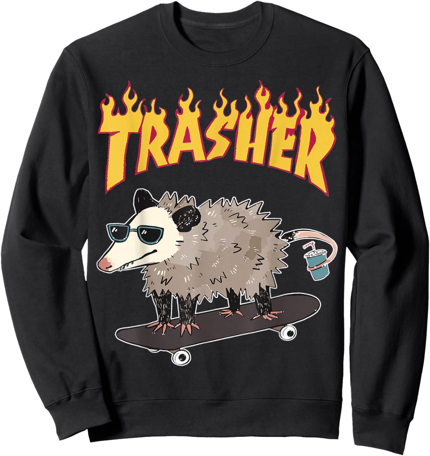 Opossum Skater Hipster Trasher Funny Trash Opossum Meme Sweatshirt - Sweatshirt | Black