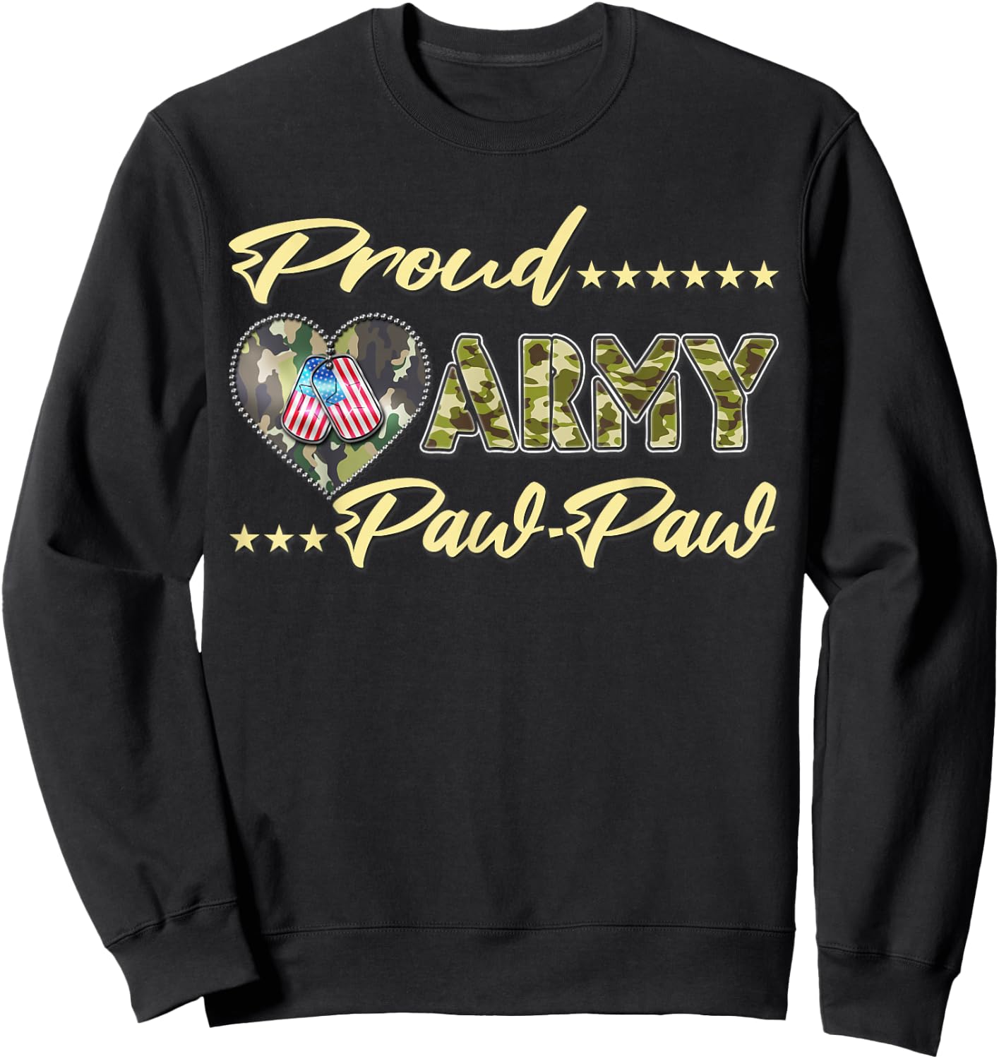 Proud Army Pawpaw US Flag Dog Tag Family Military Grandpa Sweatshirt - Sweatshirt | Black