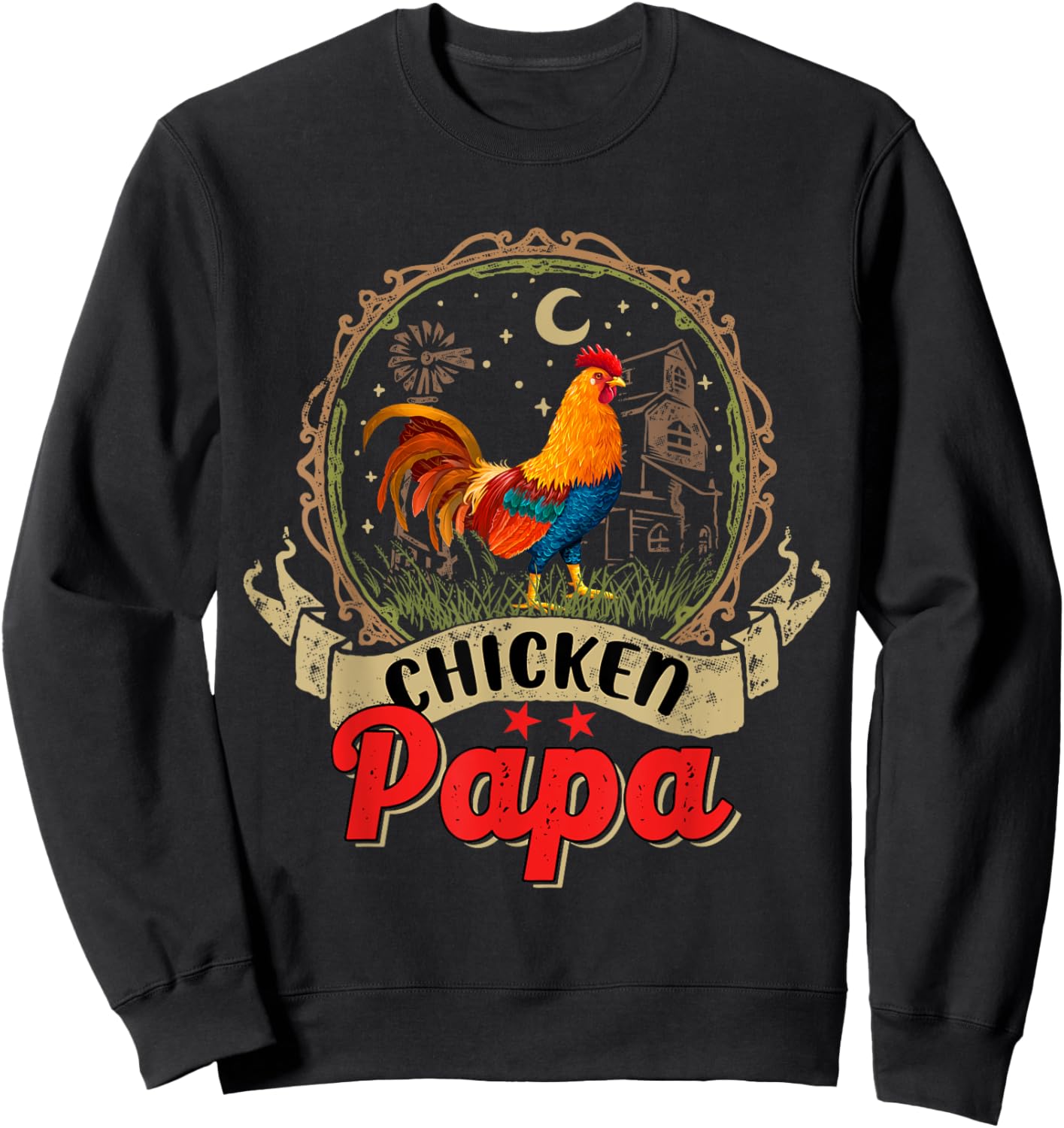 Vintage Chicken Papa Costume Chicken Lover Farmer Family Sweatshirt - Sweatshirt | Black