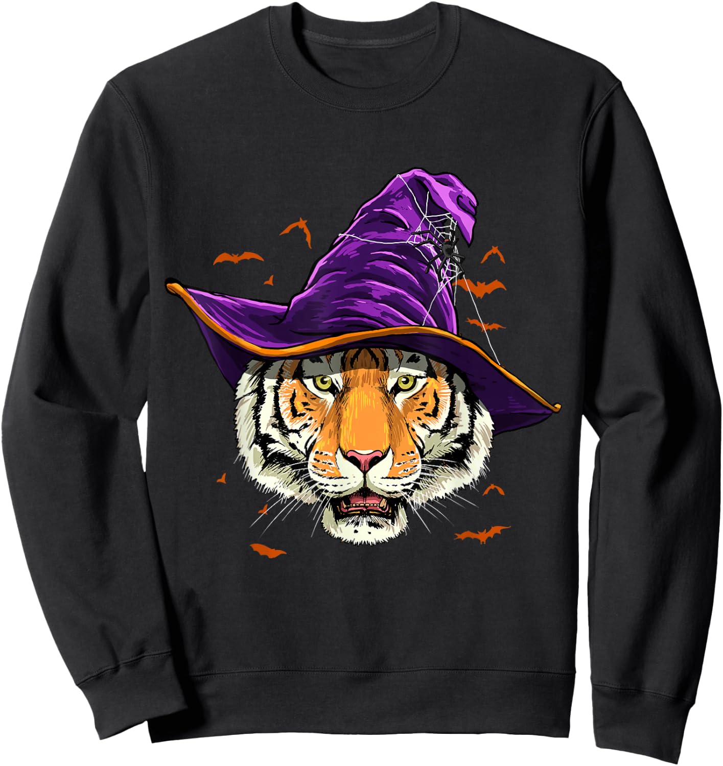 Tiger Witch Hat Funny Halloween Tiger Lover Whisperer Sweatshirt - Sweatshirt | Black