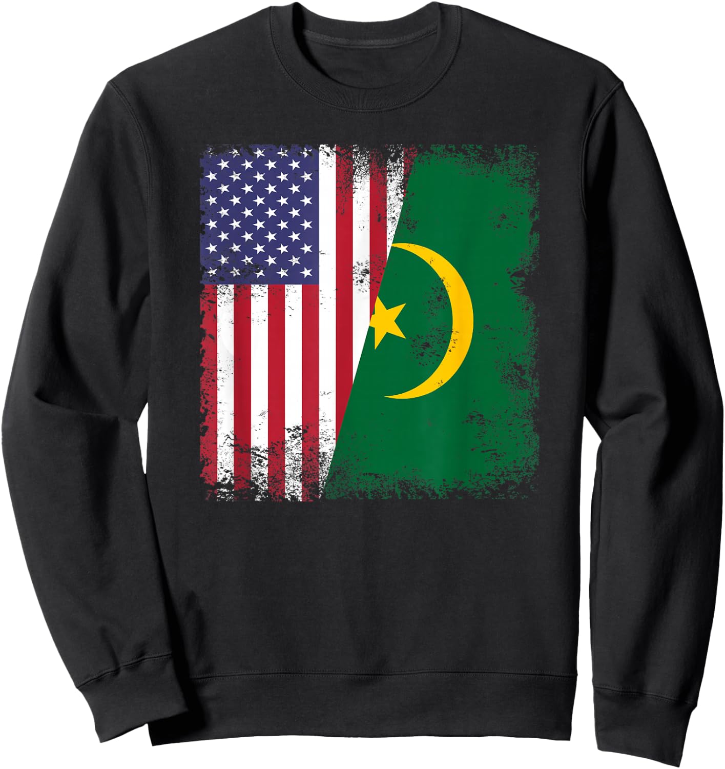 Half Mauritanian Flag | Vintage Mauritania USA Gift Sweatshirt - Sweatshirt | Black