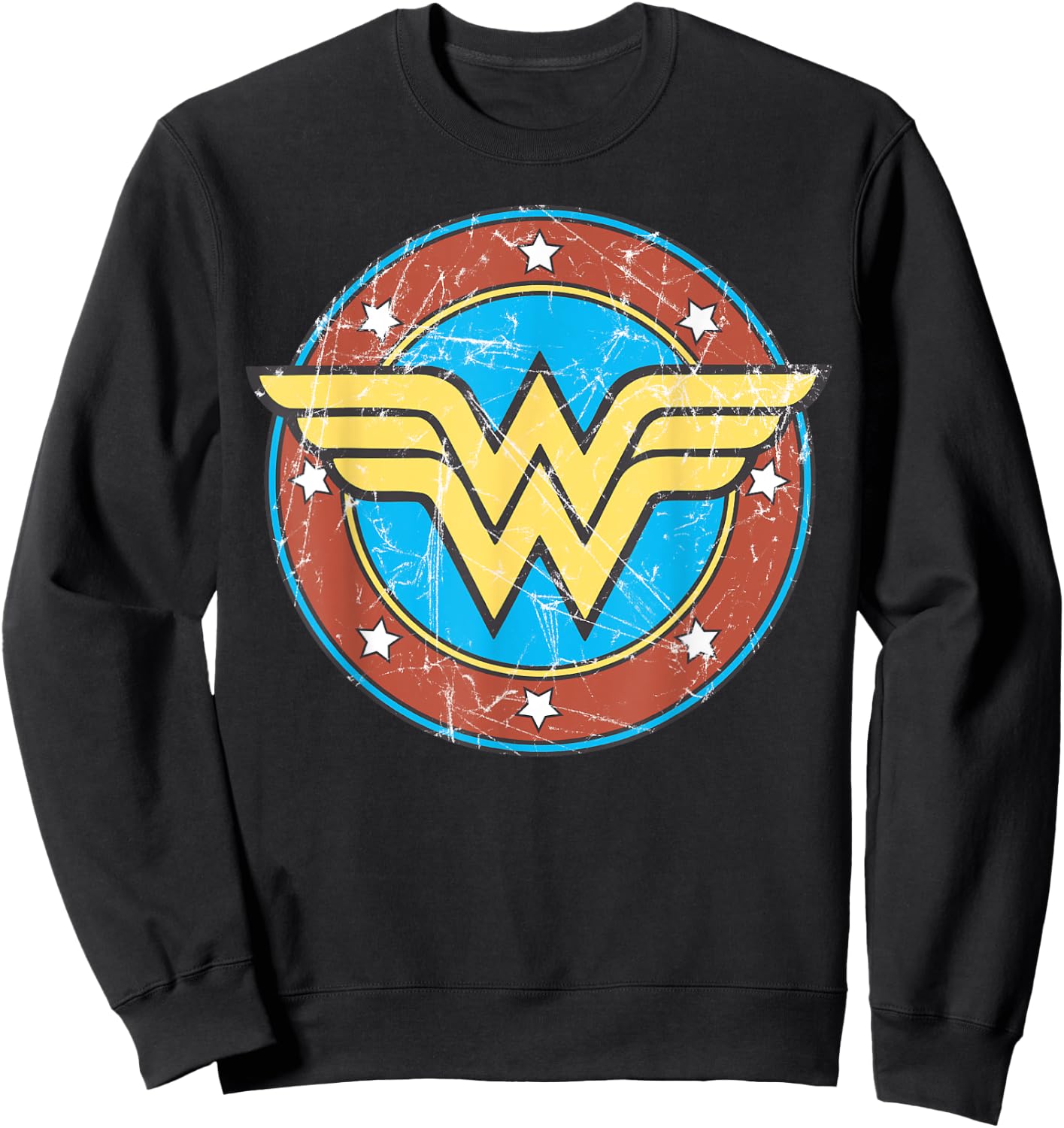 DC Wonder Woman Logo Circle Distressed Sweatshirt - Sweatshirt | Black