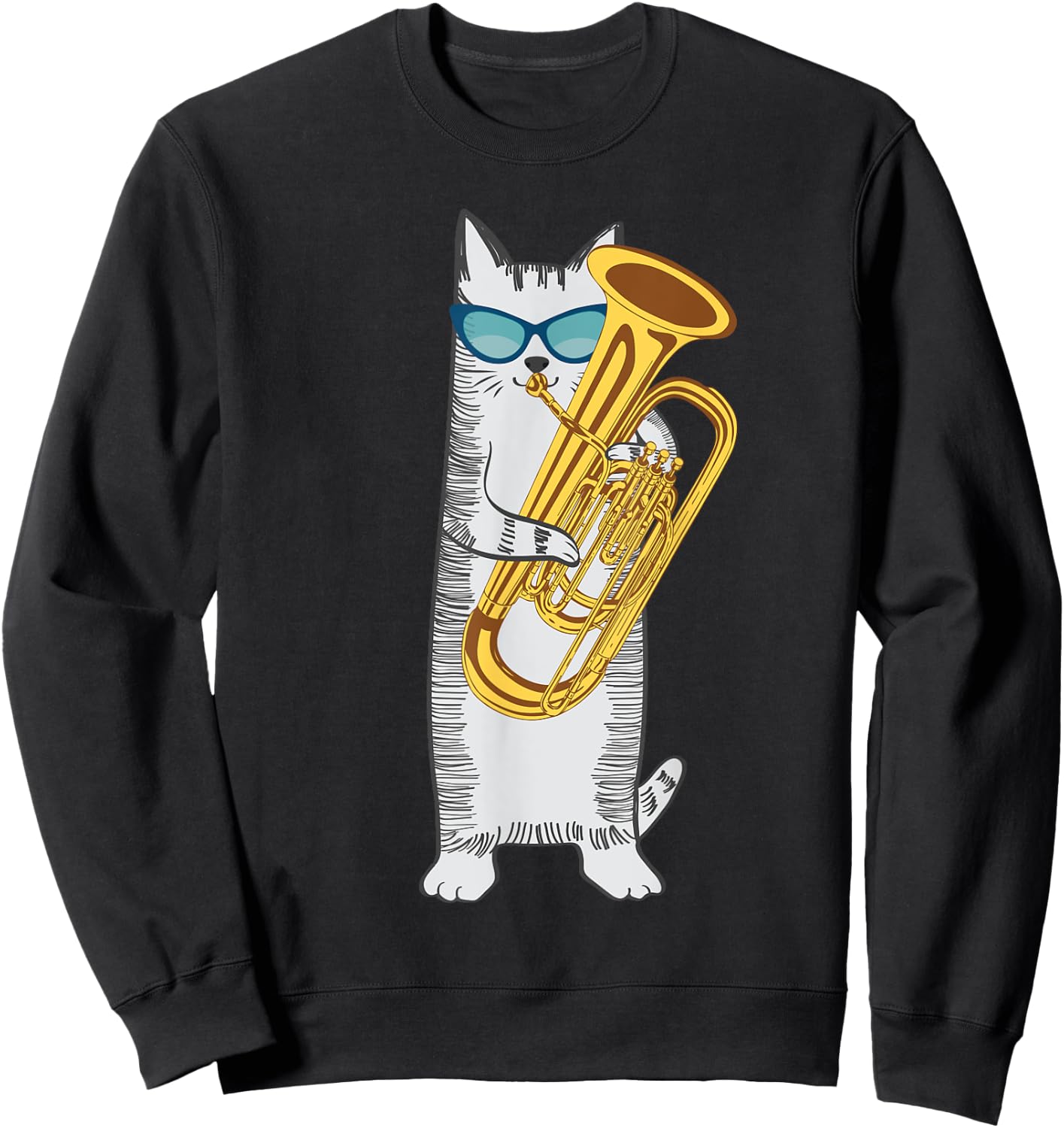 Tuba Cat Wearing Retro Sunglasses For Low Brass Players Men Women Kids Sweatshirt - Sweatshirt | Black