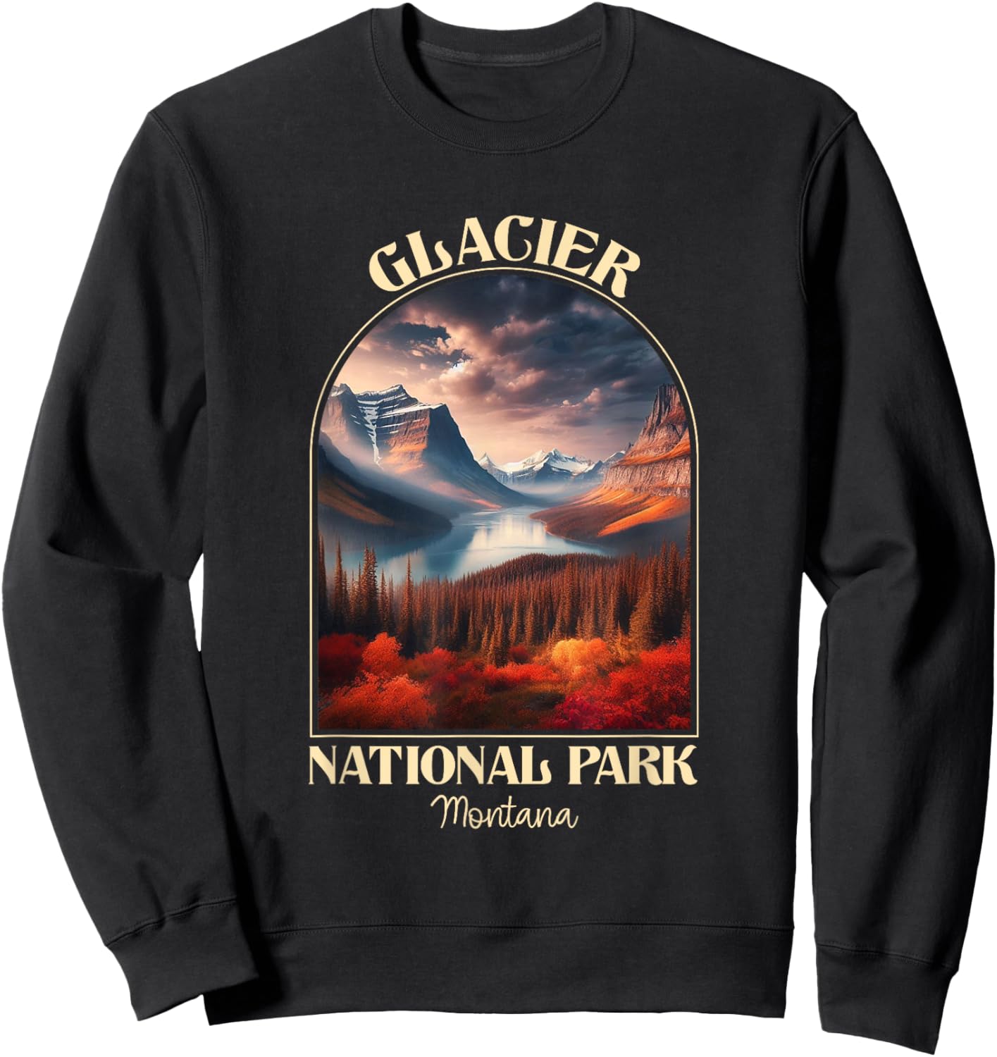 Vintage Glacier National Park Autumn Season Camping Hiking Sweatshirt - Sweatshirt | Black