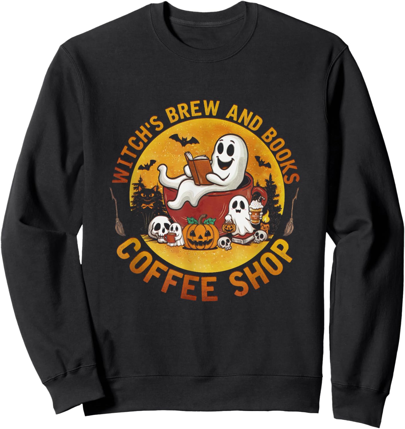 Ghost Witch's Brew And Book Coffee-Shop Halloween Costume Sweatshirt - Sweatshirt | Black