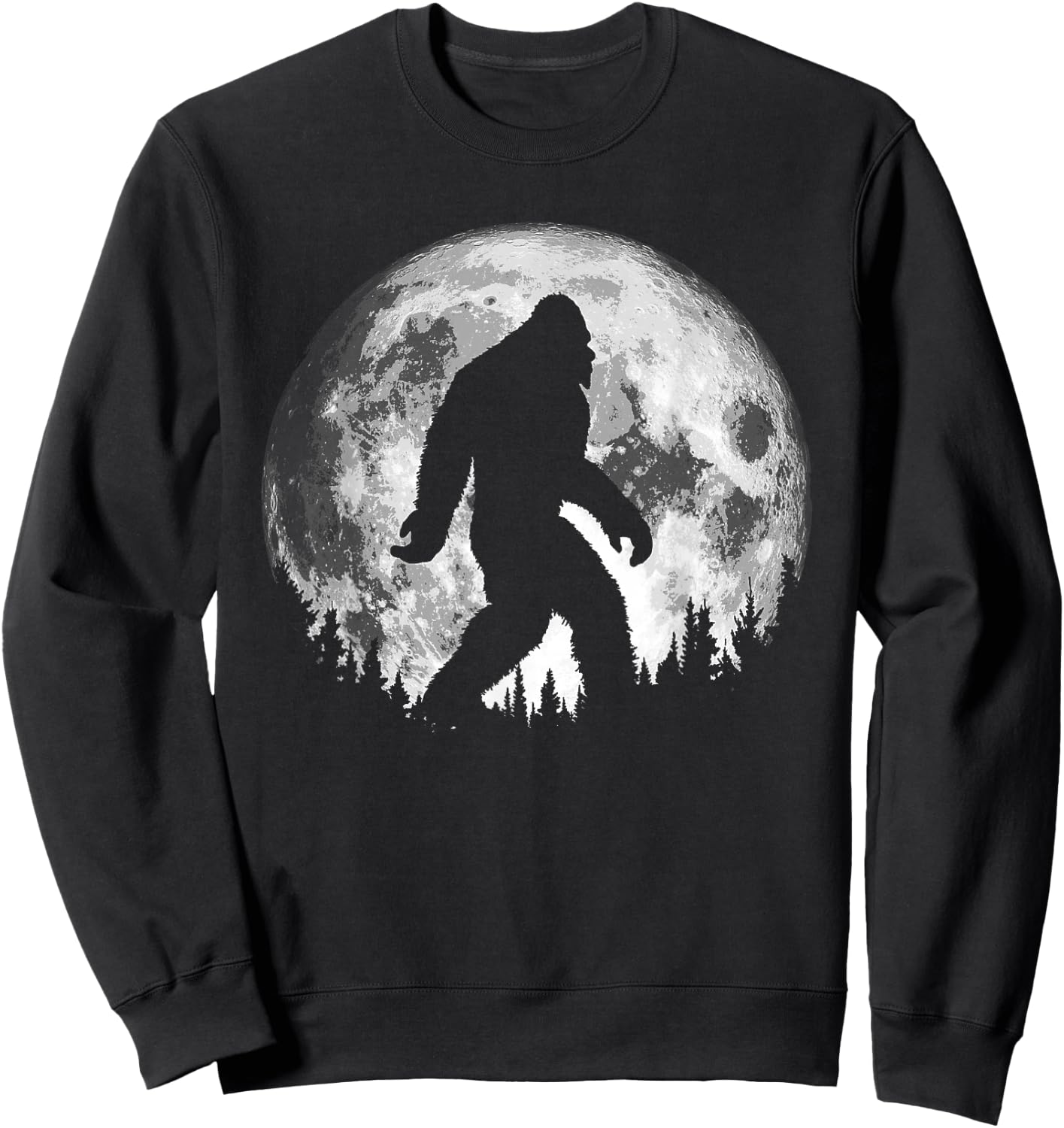 Bigfoot Night Stroll! Cool Full Moon & Trees Sasquatch Sweatshirt - Sweatshirt | Black