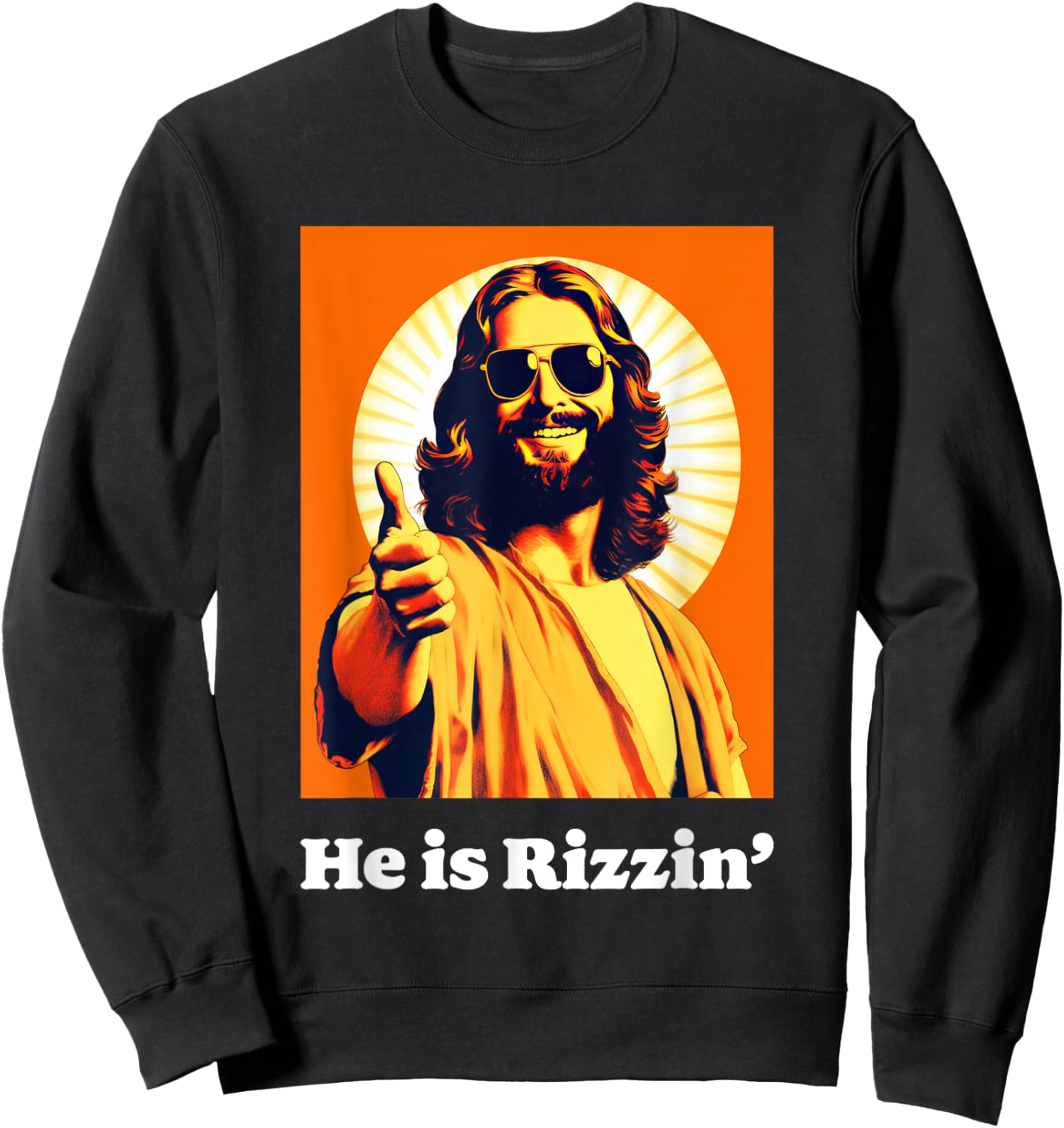 He Is Risen Cool Jesus Rizzin Funny Easter Sweatshirt - Sweatshirt | Black
