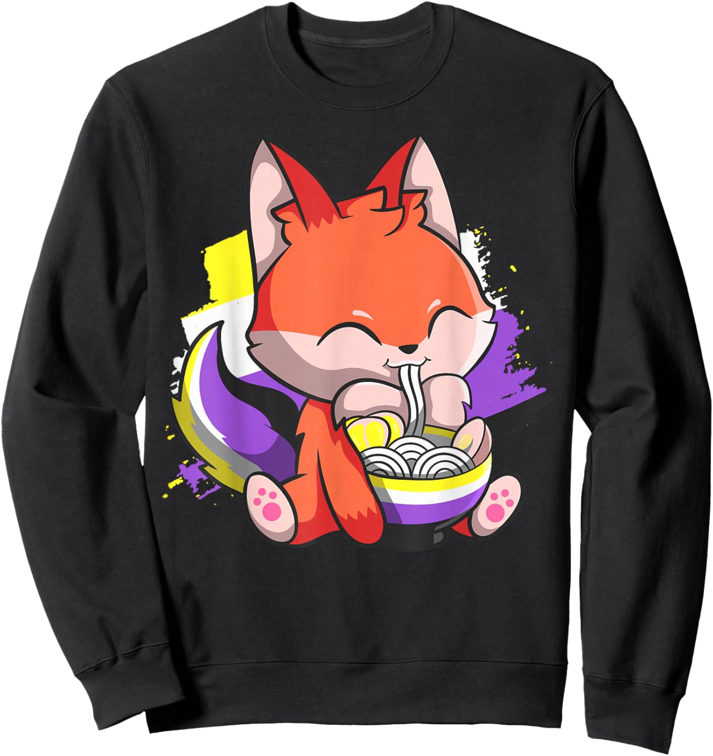 Nonbinary Pride Kawaii Fox Ramen Noodles Non Binary Flag Sweatshirt - Sweatshirt | Black