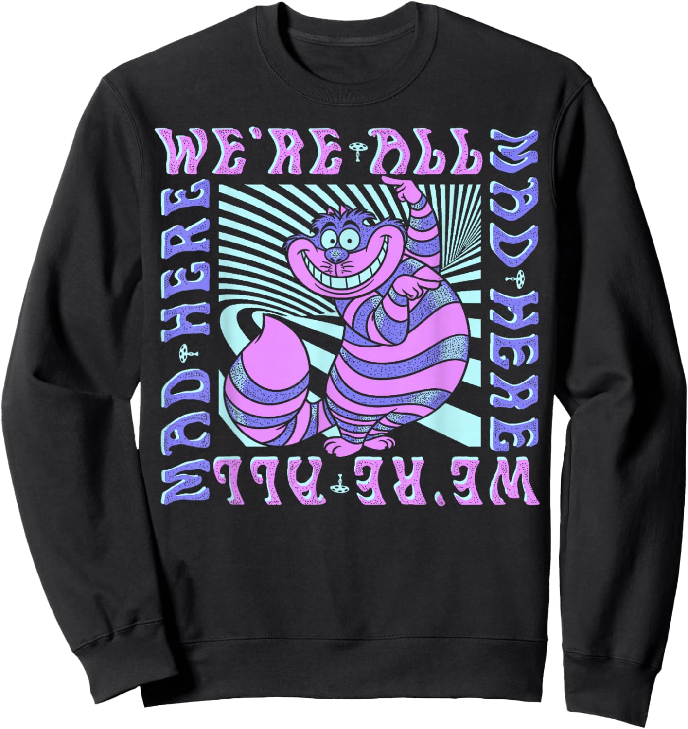 Disney Alice In Wonderland Cheshire Cat We're All Mad Box Up Short Sleeve Sweatshirt - Sweatshirt | Black