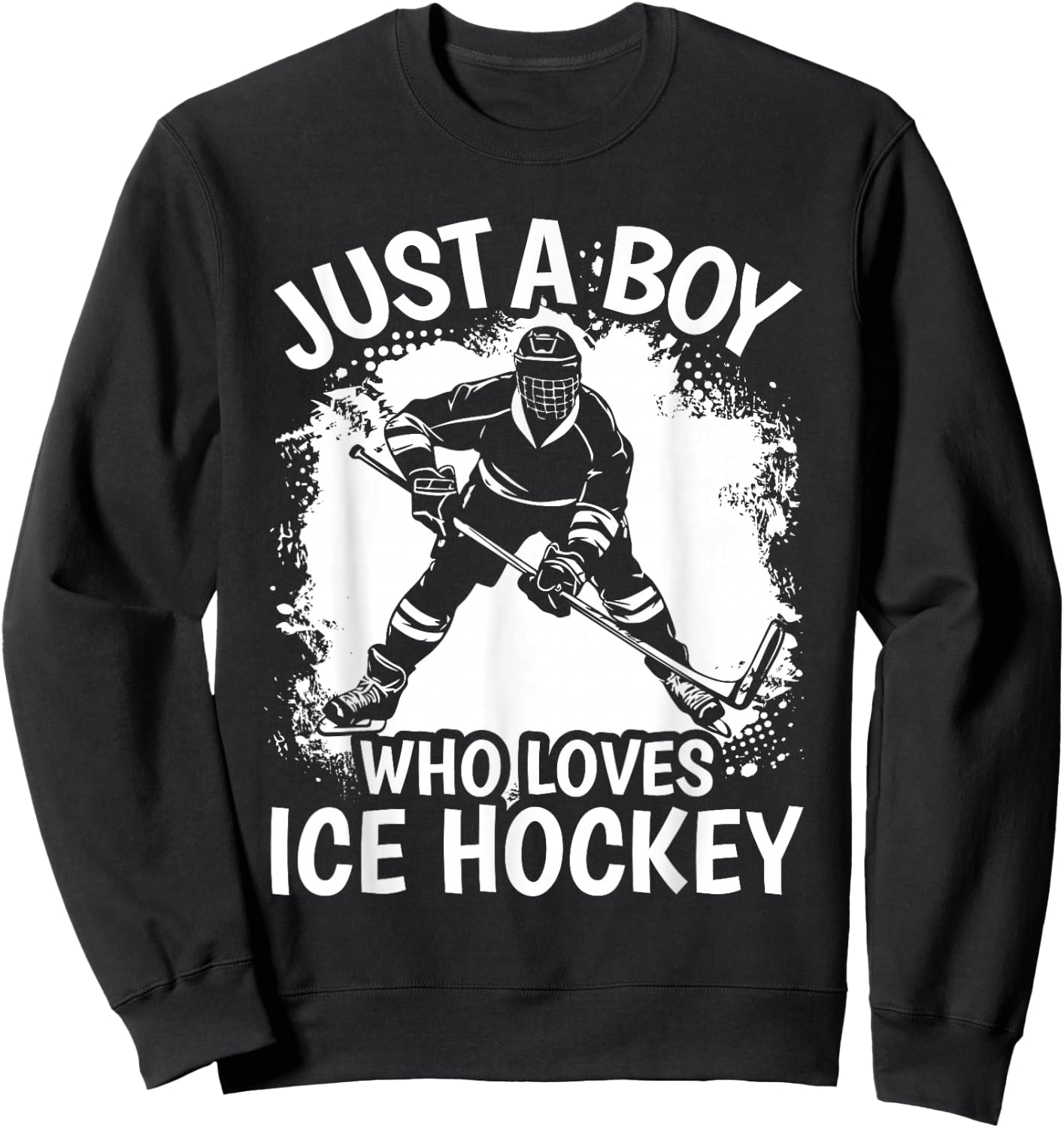 Just A Boy Who Loves Ice Hockey Vintage Boys Kids Sweatshirt - Sweatshirt | Black