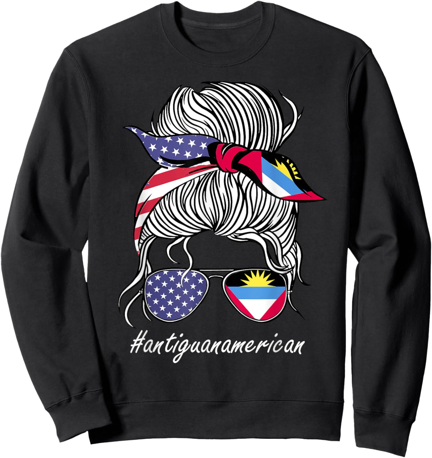 Antigua & Barbuda Heritage American Women Girl Anigua Flag Sweatshirt - Sweatshirt | Black