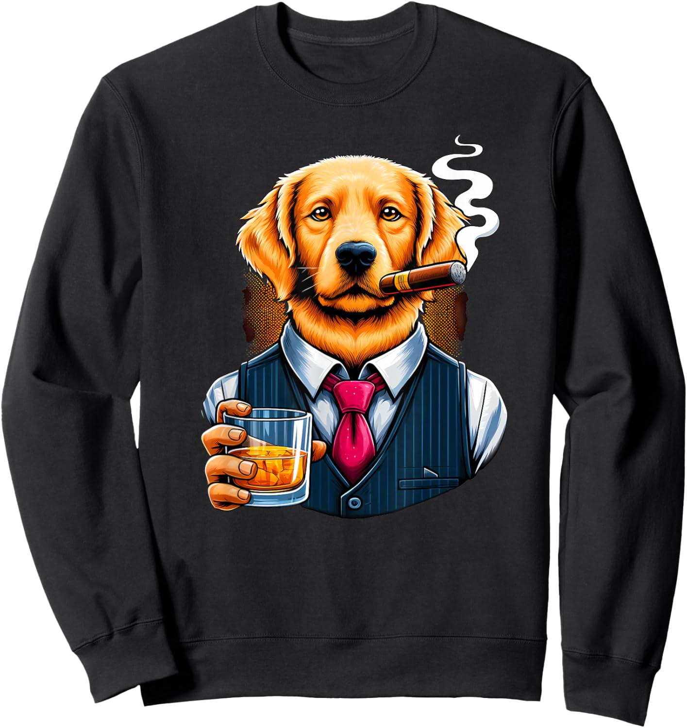 Golden Retriever dog Cigar And Whiskey Sweatshirt - Sweatshirt | Black