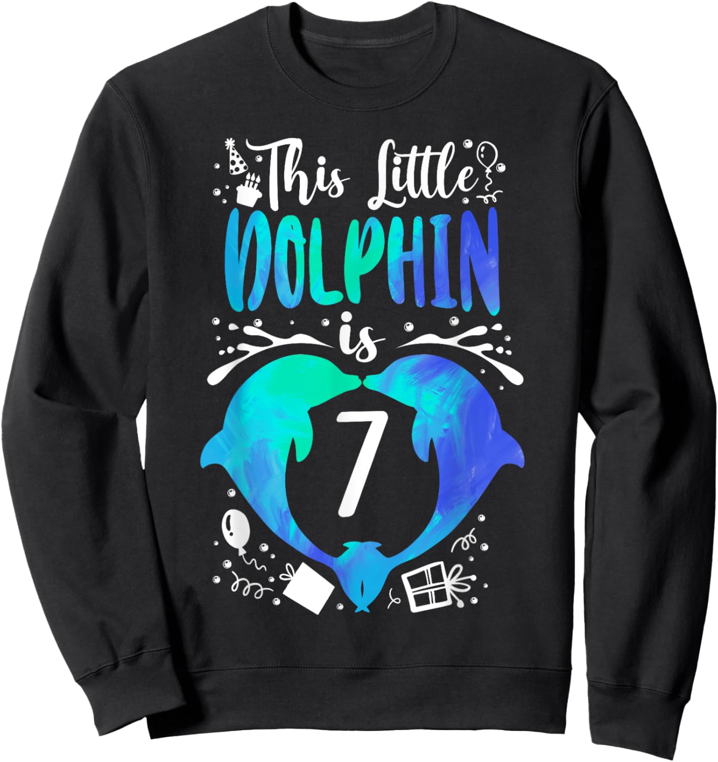 Dolphin 7th Birthday This Little Dolphin Is 7 Sweatshirt - Sweatshirt | Black