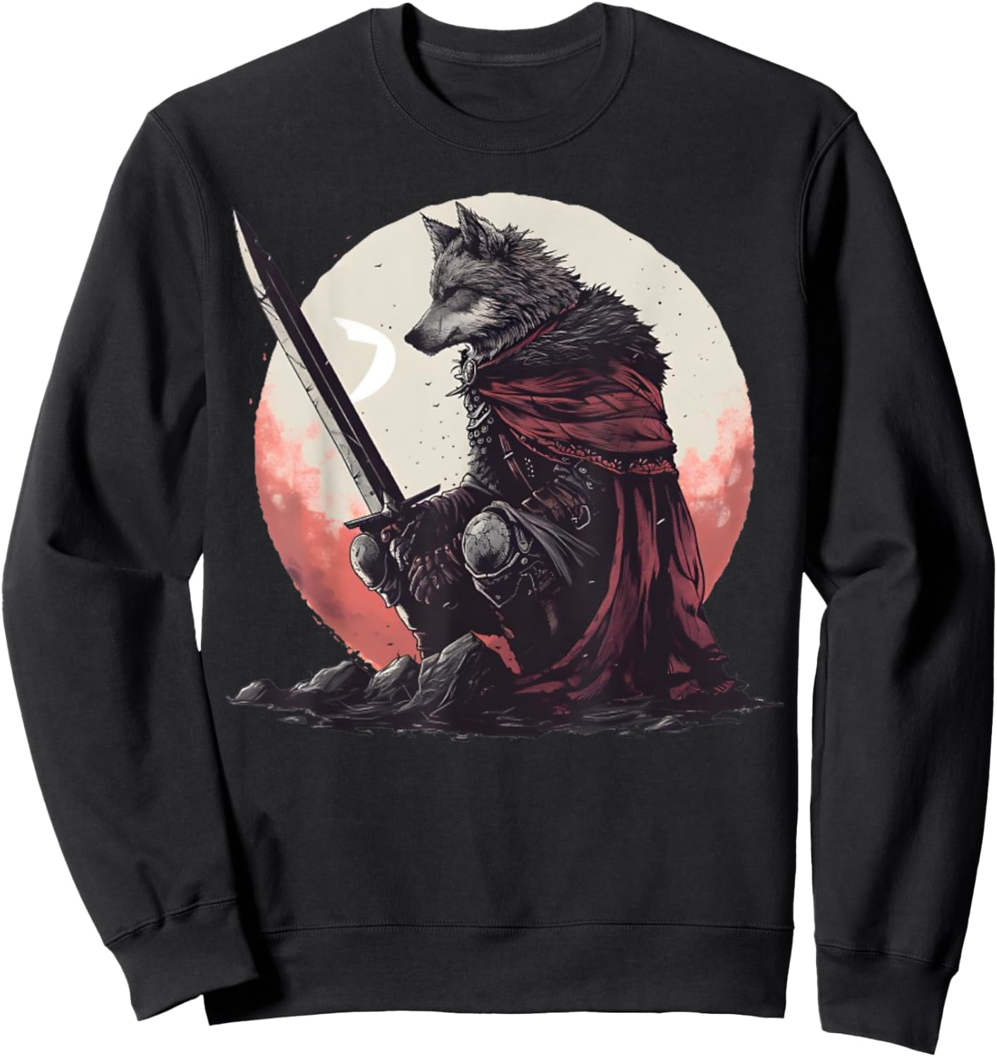 Majestic Sad Wolf Artwork - Wolf Sword Sweatshirt - Sweatshirt | Black