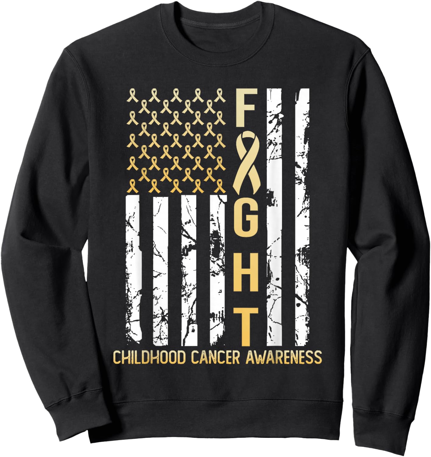 USA Gold Flag Childhood Cancer Awareness Month September Sweatshirt - Sweatshirt | Black