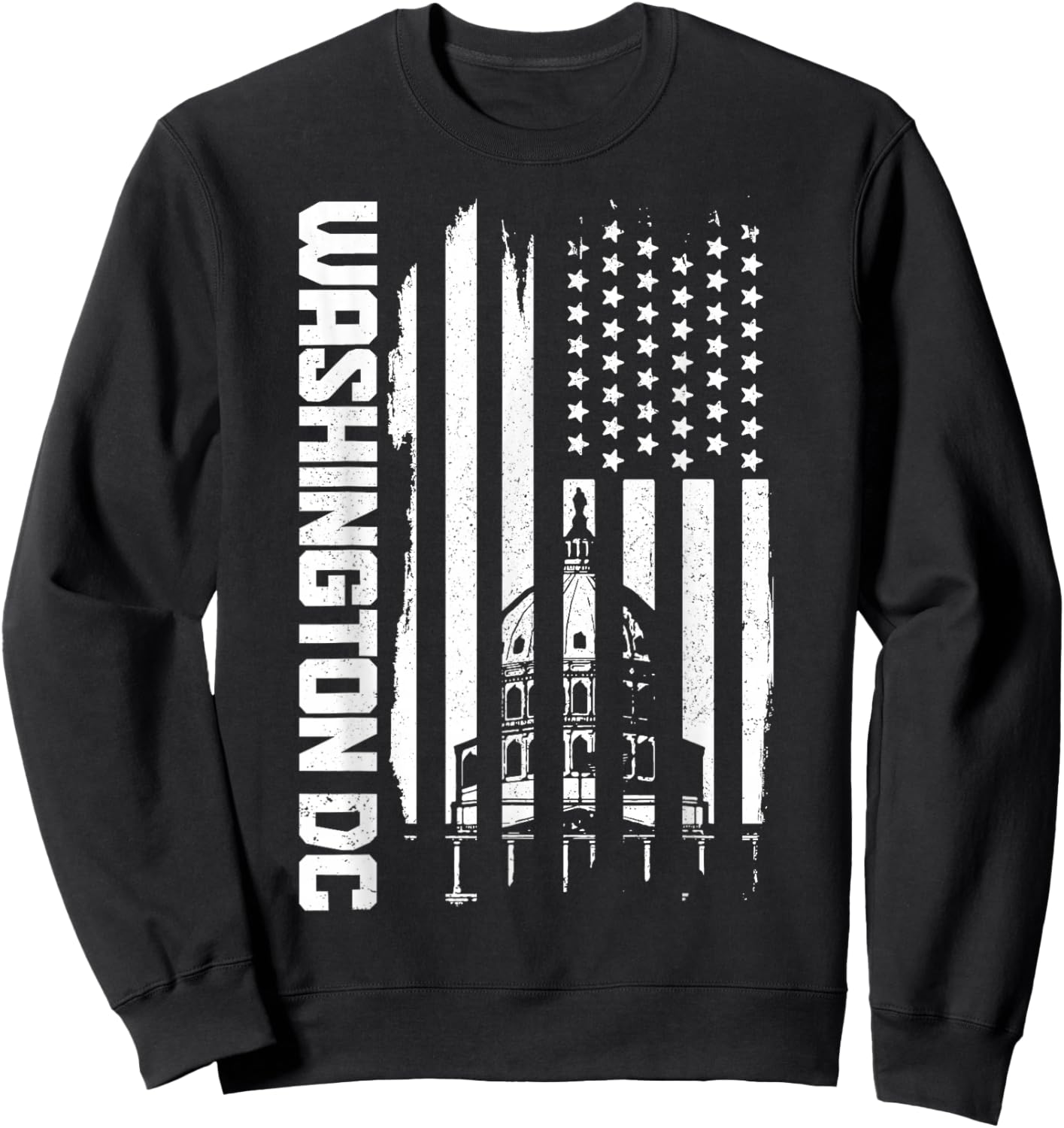 Washington D.C. USA American Flag Patriotic Vintage Sweatshirt - Sweatshirt | Black