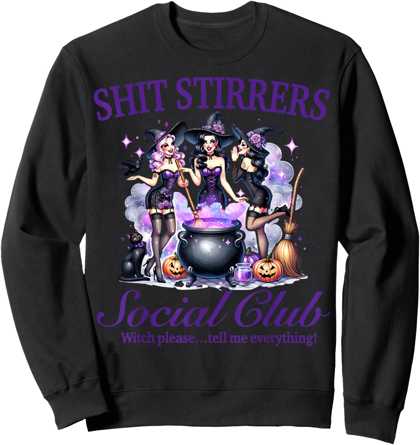 Shit Stirrers Social Club Purple Witches Halloween Outfit Sweatshirt - Sweatshirt | Black