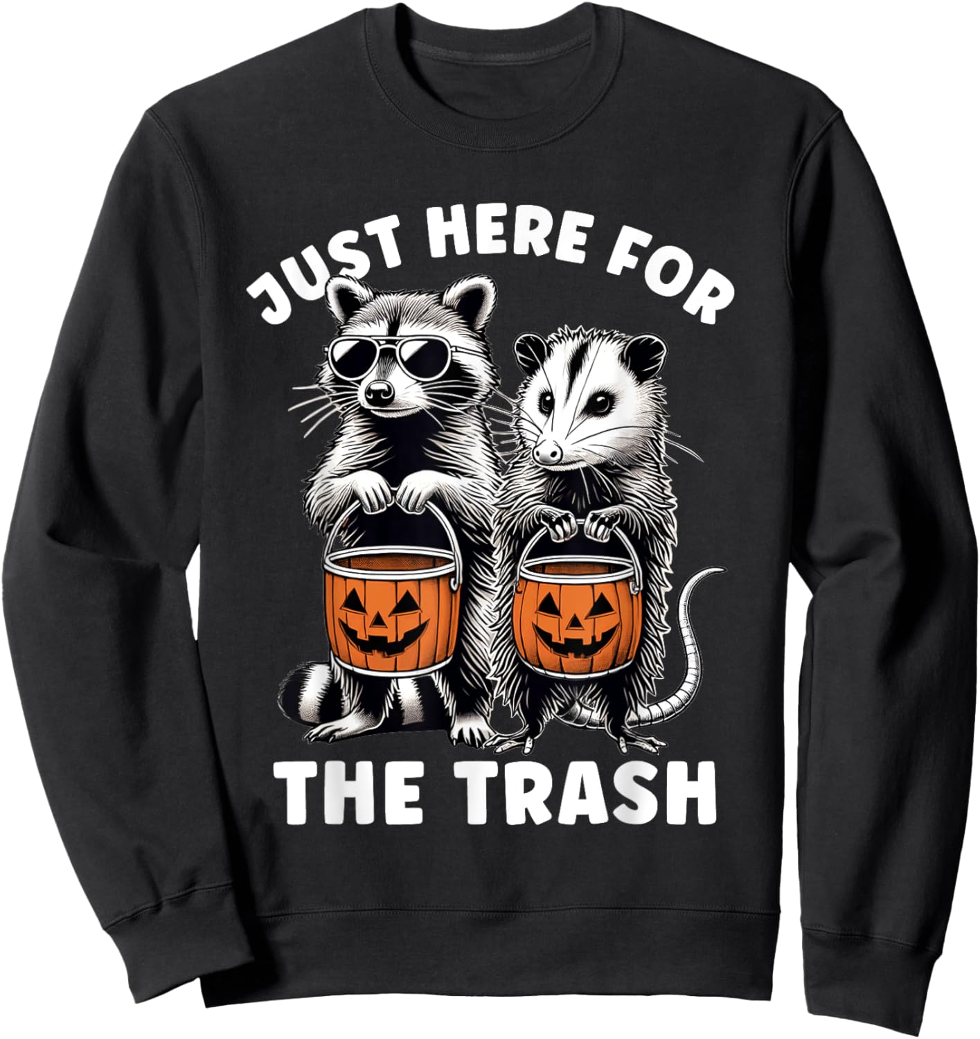 Halloween Raccoon Possum Just Here For The Trash Raccoon Sweatshirt - Sweatshirt | Black