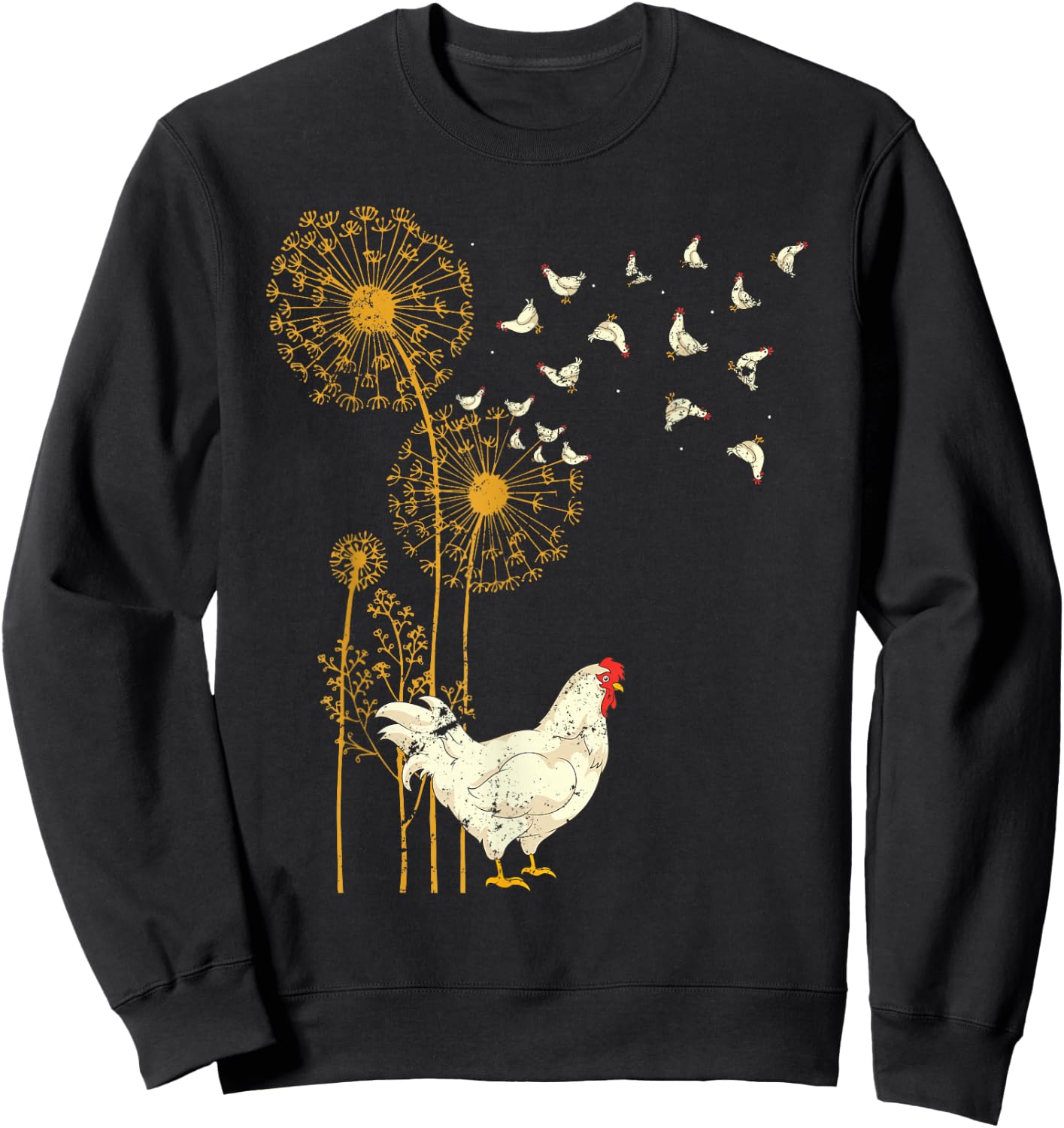 Farmer Poultry Bird Flower Farm Animal Dandelion Chicken Sweatshirt - Sweatshirt | Black