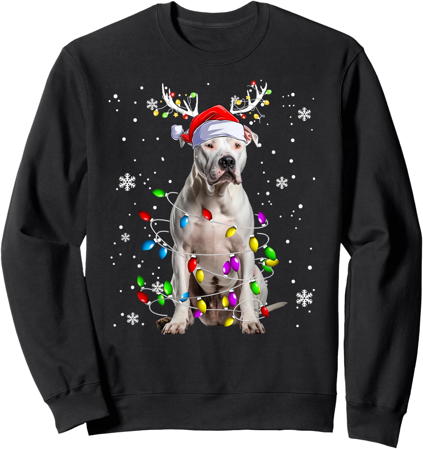 Pitbull Doggy funny Christmas Pitbull dog Reindeer Women Kids Sweatshirt - Sweatshirt | Black