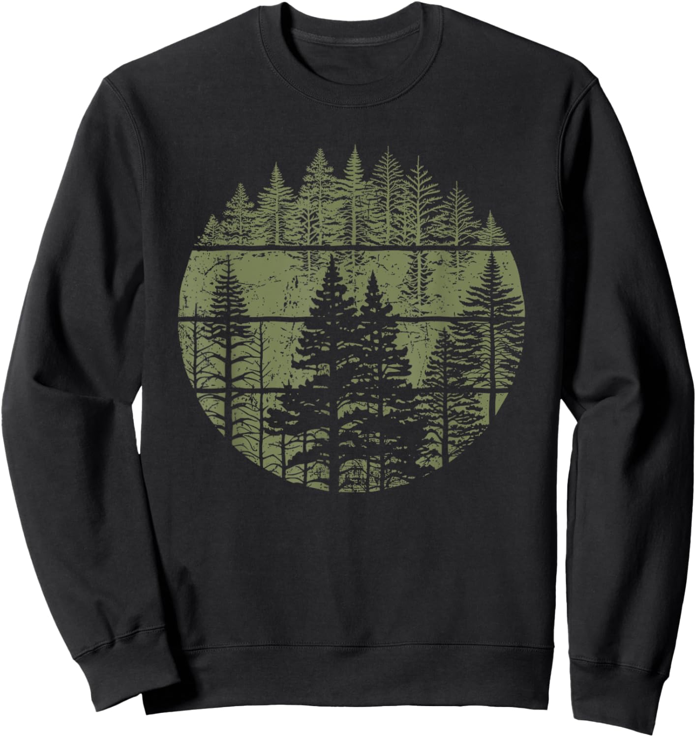 Retro Forest Trees Outdoors Nature Women Men Vintage Graphic Sweatshirt - Sweatshirt | Black